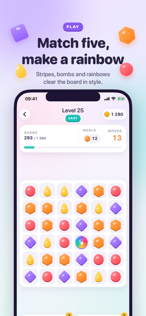 A level with a rainbow treat on the board
